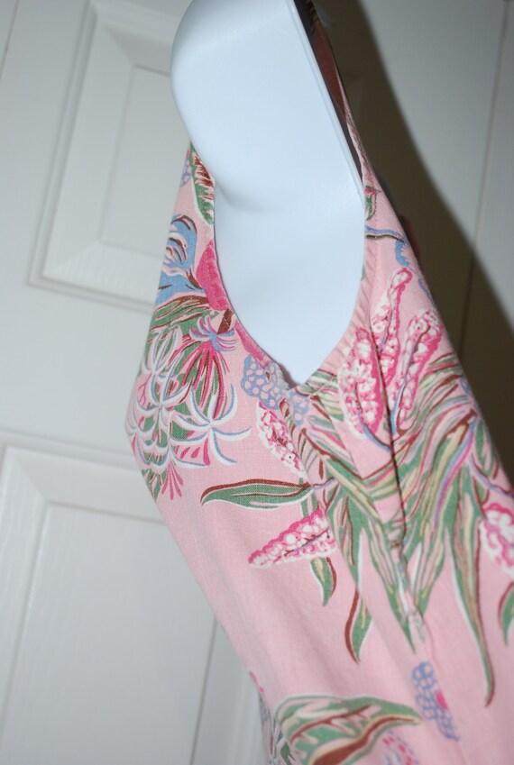 Women's Maxi Dress Boho Vintage Pink Floral Linen… - image 2