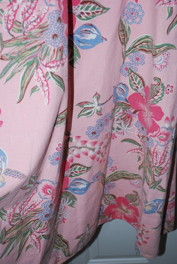Women's Maxi Dress Boho Vintage Pink Floral Linen… - image 6