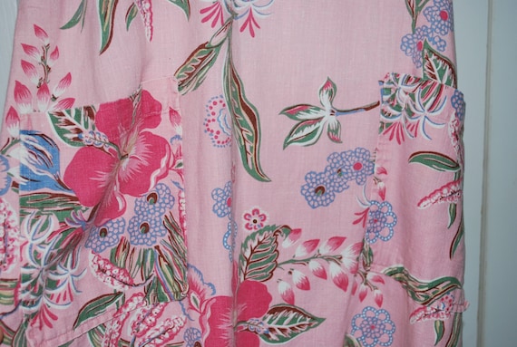 Women's Maxi Dress Boho Vintage Pink Floral Linen… - image 5