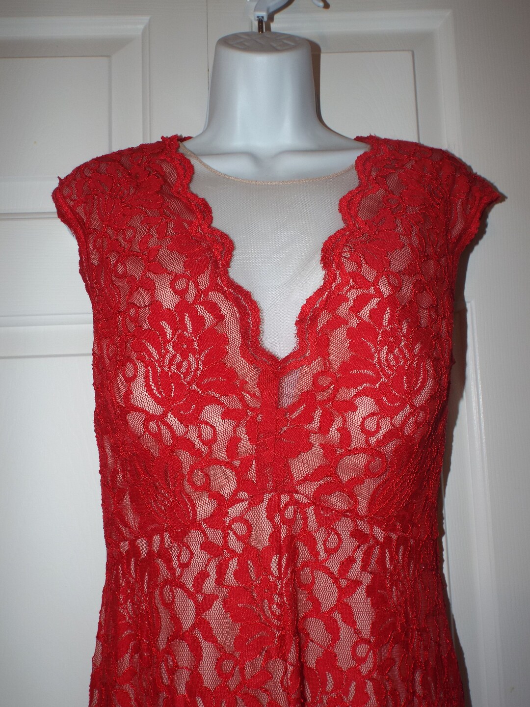 Antique Cherry Red  Lace Gown