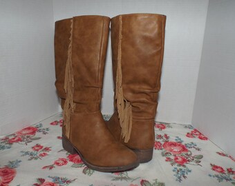 Women's Size 3 Leather Boots, Vintage Leather Fringe Boots, Steve Madden Leather Boots