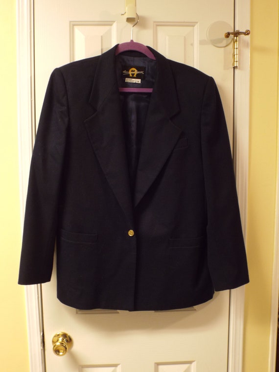 1980s Navy Etienne Aigner Blazer Preppy Minimalis… - image 2