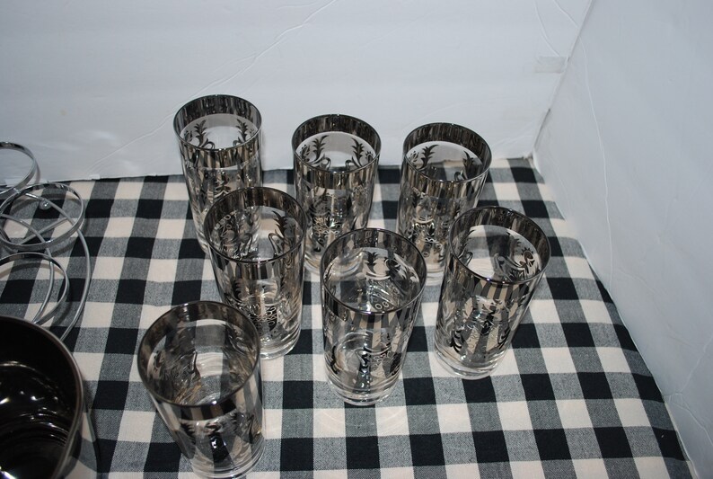 Medieval Knight Glass Set MCM Vintage Barware Silver Crest Etsy