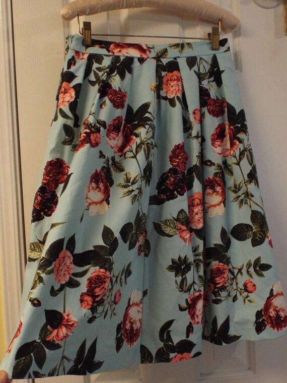Romantic Rose Midi Skirt, Pink and Blue Boho Skirt - image 9