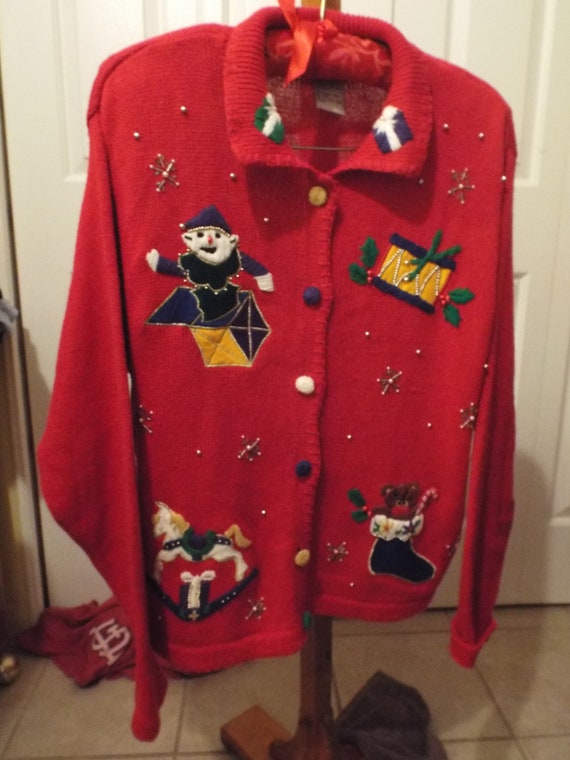 Christmas Cardigan Sweater, Vintage Ugly Christma… - image 7