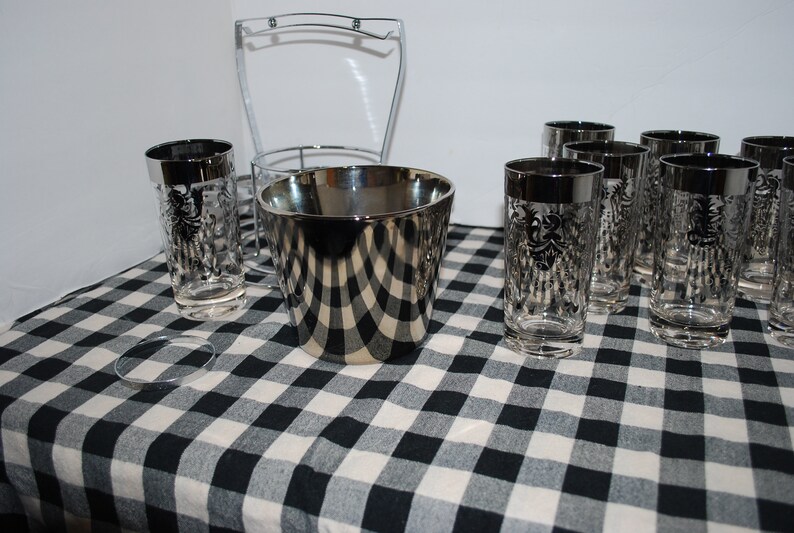 Medieval Knight Glass Set MCM Vintage Barware Silver Crest Etsy