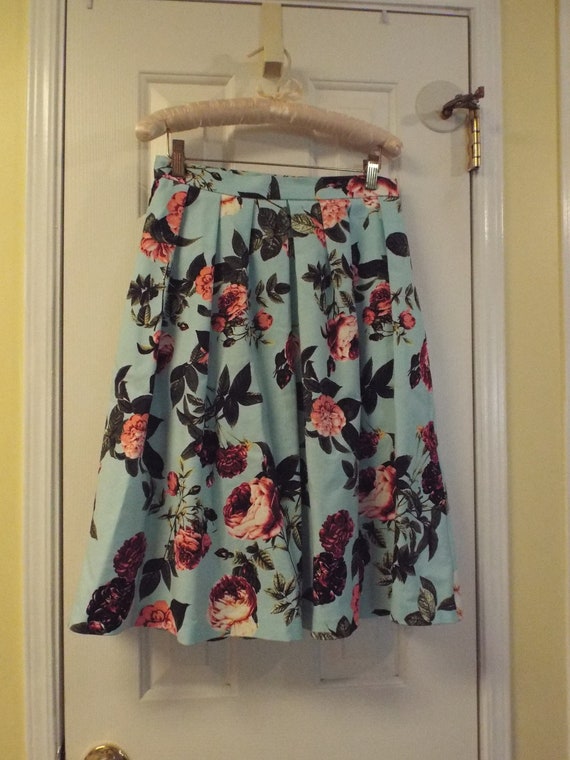 Romantic Rose Midi Skirt, Pink and Blue Boho Skirt - image 2