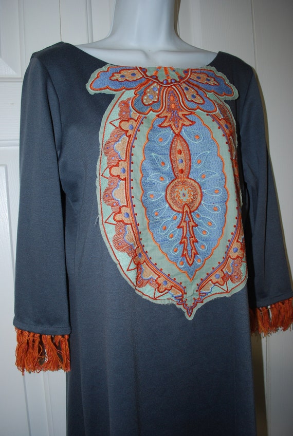 Bohemian Dress Embroidered Gray Women's Vintage Bo