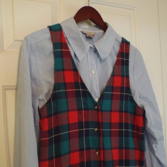 red plaid jumper dress