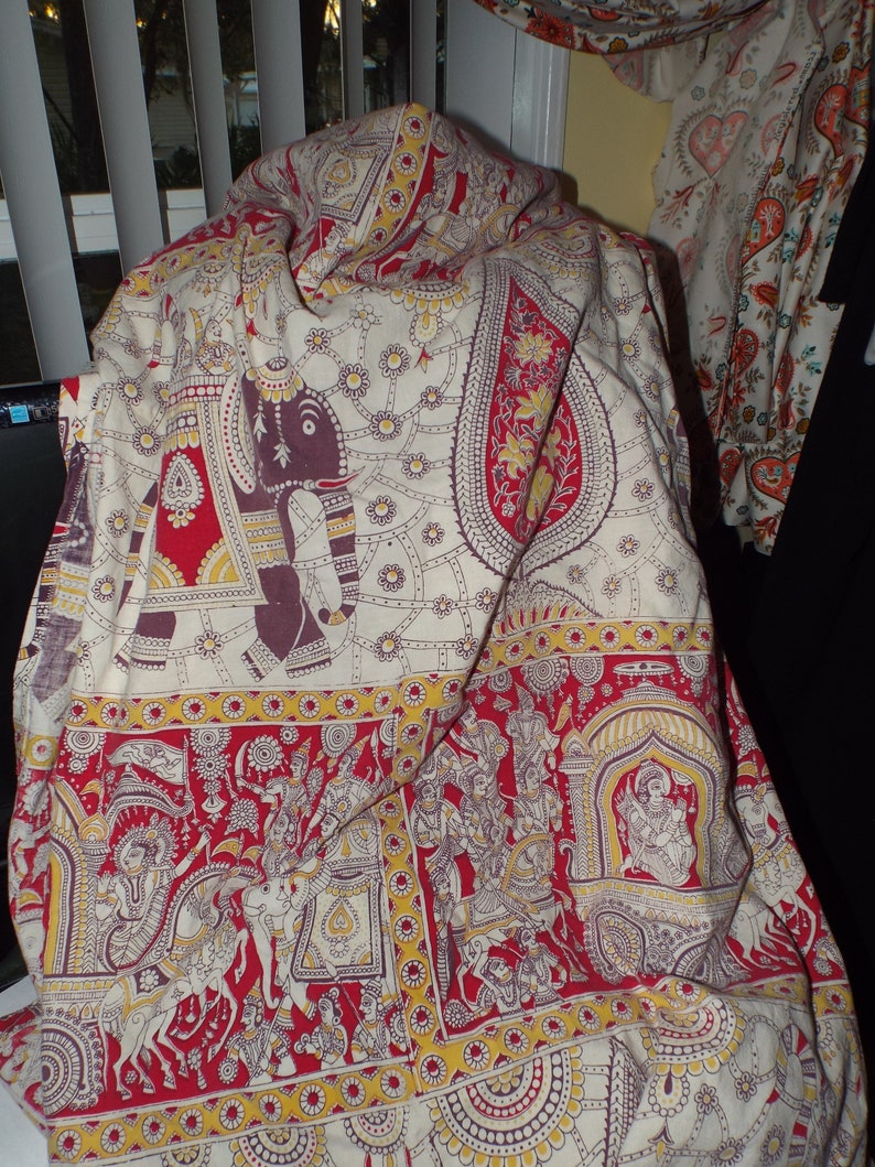 Vintage Indian Coverlet Blanket Hindu Cotton Fabric Elephants Etsy