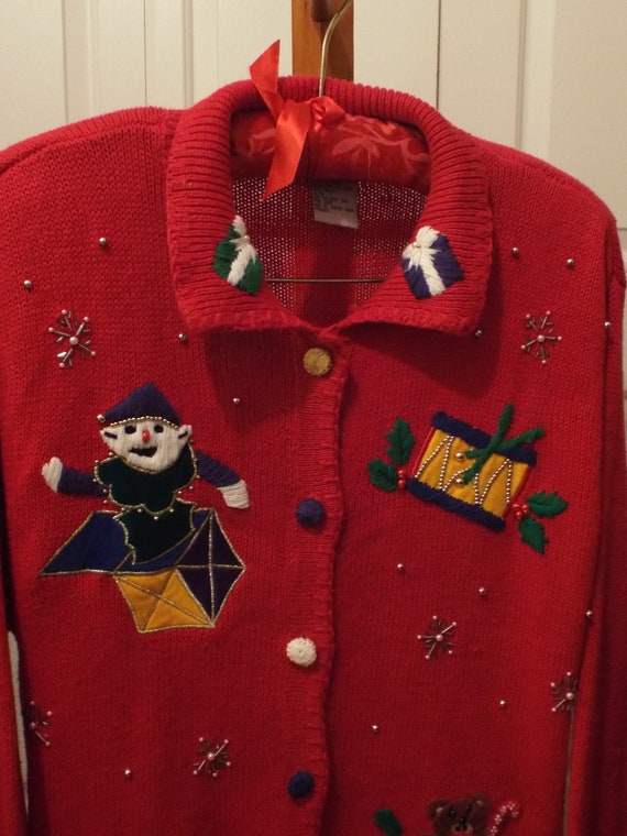 Christmas Cardigan Sweater, Vintage Ugly Christma… - image 3