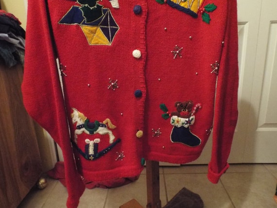 Christmas Cardigan Sweater, Vintage Ugly Christma… - image 5