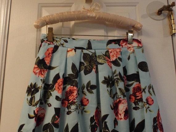 Romantic Rose Midi Skirt, Pink and Blue Boho Skirt - image 4