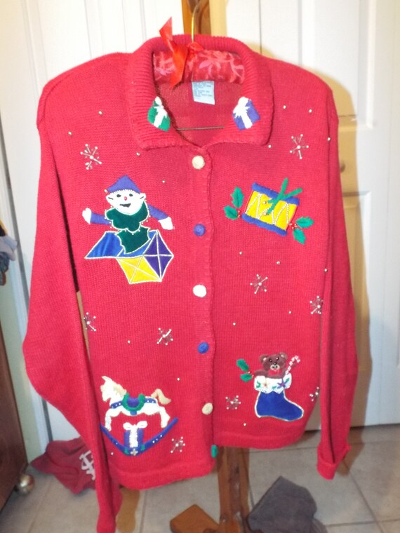 Christmas Cardigan Sweater, Vintage Ugly Christma… - image 4