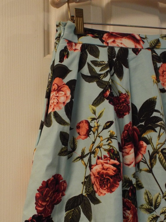Romantic Rose Midi Skirt, Pink and Blue Boho Skirt - image 10