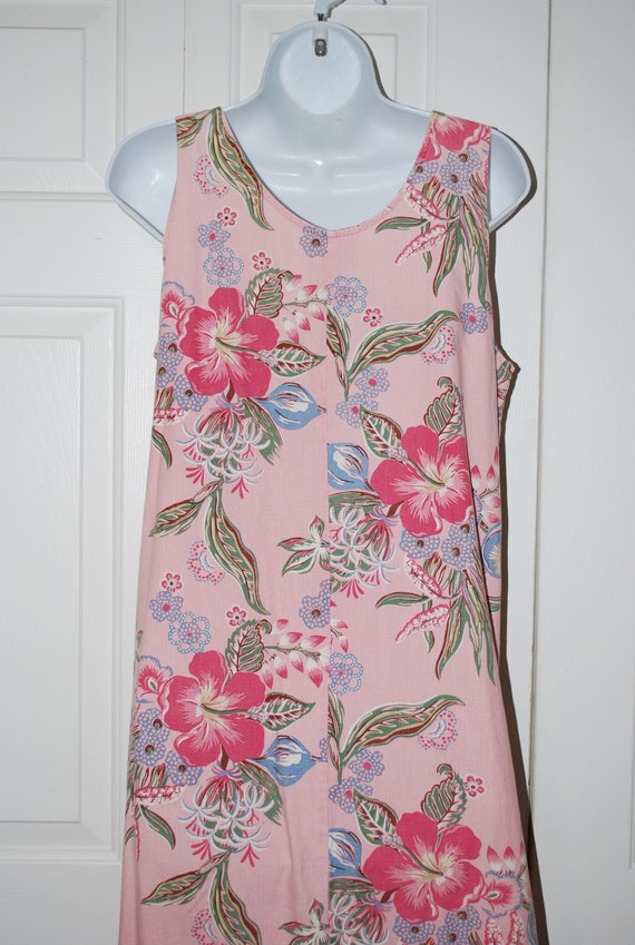 Women's Maxi Dress Boho Vintage Pink Floral Linen… - image 9