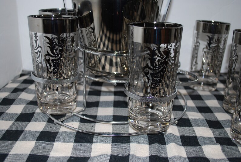 Medieval Knight Glass Set MCM Vintage Barware Silver Crest Etsy