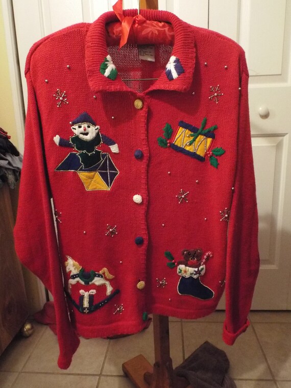 Christmas Cardigan Sweater, Vintage Ugly Christma… - image 6
