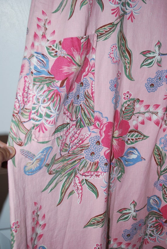 Women's Maxi Dress Boho Vintage Pink Floral Linen… - image 8