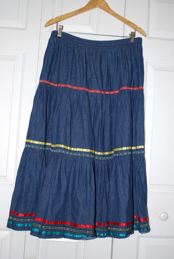 Vintage Maxi Jean Skirt Size 16 Women's Long Blue… - image 1