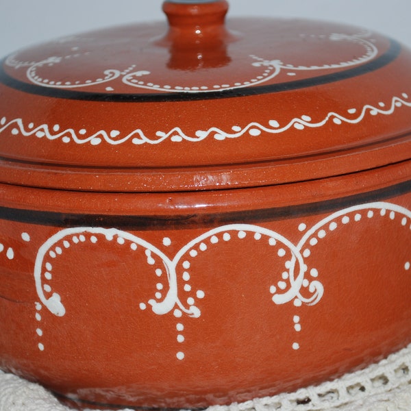 Vintage Redware Covered Casserole Dish