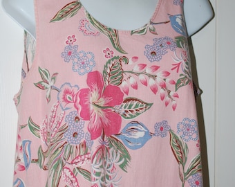 Women's Maxi Dress Boho Vintage Pink Floral Linen Jumper Maxi Dress