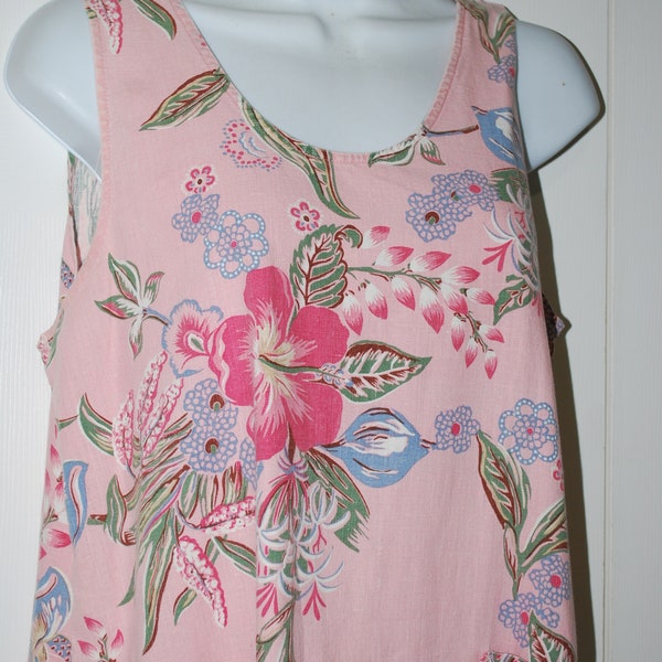 Women's Maxi Dress Boho Vintage Pink Floral Linen Jumper Maxi Dress