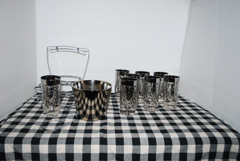 Medieval Knight Glass Set MCM Vintage Barware Silver Crest Etsy