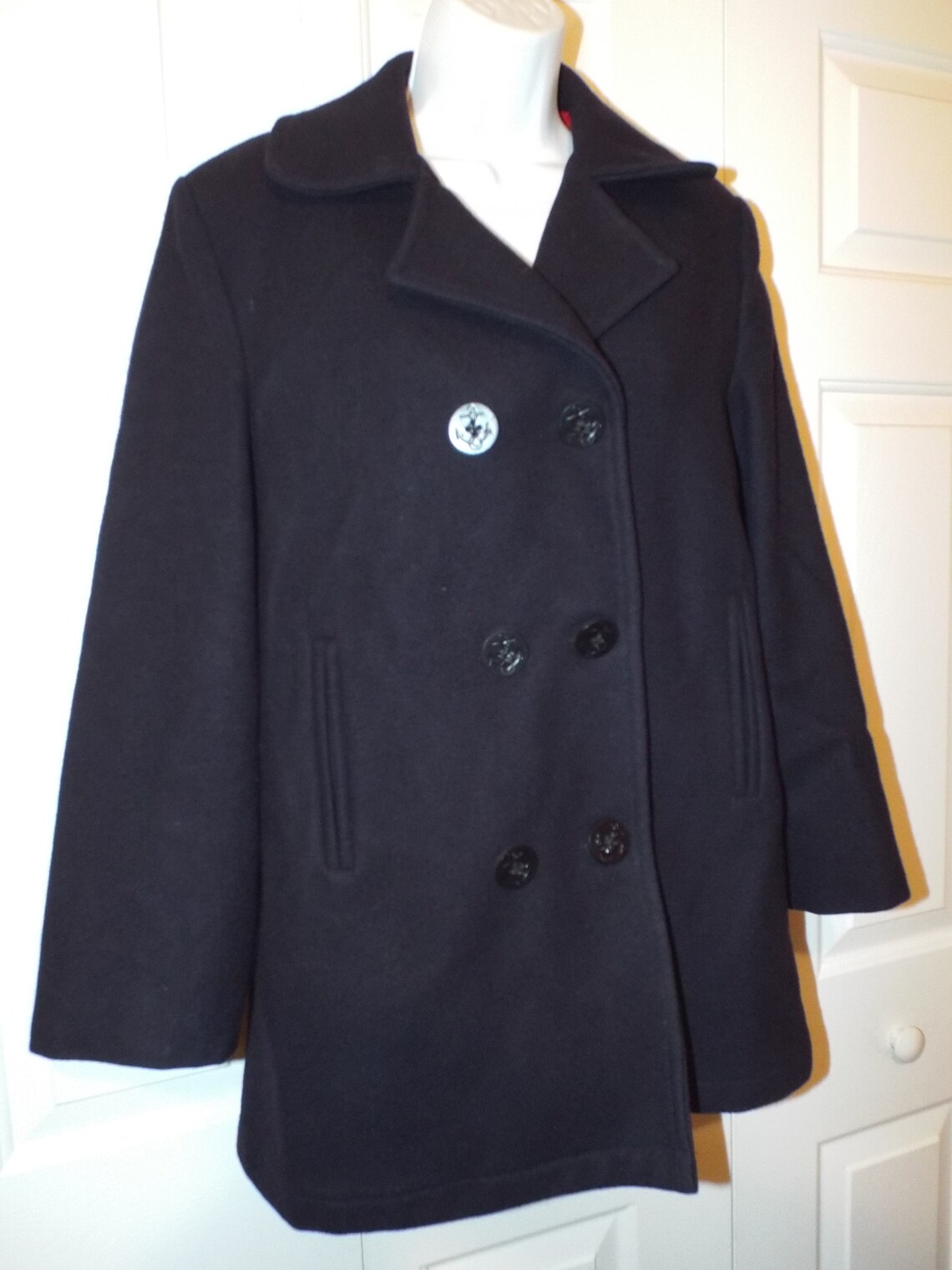 Vintage Navy Pea Coat by Lands End Women's Navy Blue Etsy