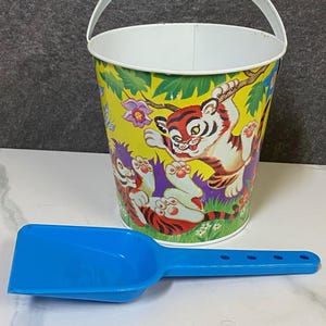 Vintage Ohio Art Beach Sand Pail: Playful Tiger Babies, Original Shovel
