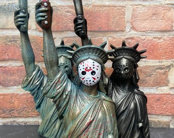 Liberty of Jason,  Jason Voorhees masked Liberty sculpture amusing