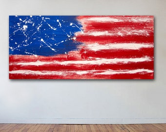 FREE SHIPPING Original Art Painting Abstract Modern Textured Canvas Wall Decor "Old Glory" American Flag by J. Wade