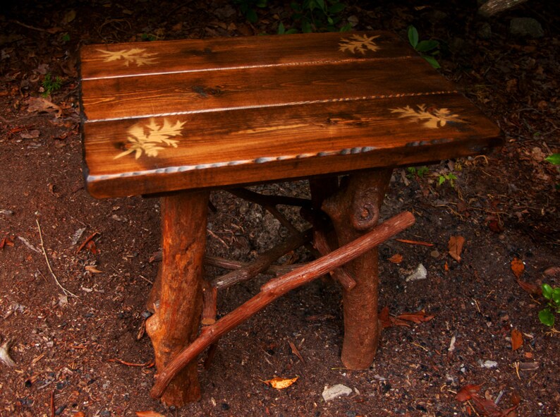 Rustic Handmade End Table Log Cabin Adirondack Art Furniture by J. Wade,brown Stained Pine With