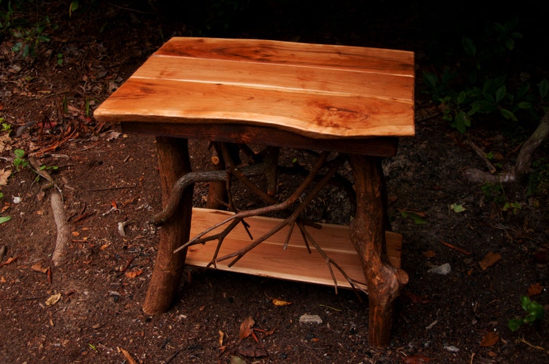 Rustic Tree Wood Handmade Cherry End Table Log Cabin Adirondack Art