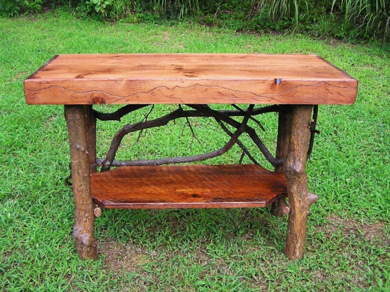 Rustic Table Tree Trunk Console Entry Handmade Primitive Sofa Rustic Table Tree Trunk Console Entry, Primitive Sofa Table Furniture