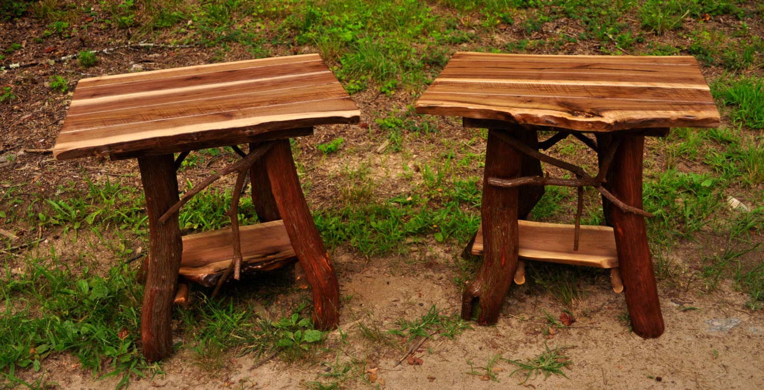 Rustic Pair of Walnut Handmade End Tables Log Cabin Etsy