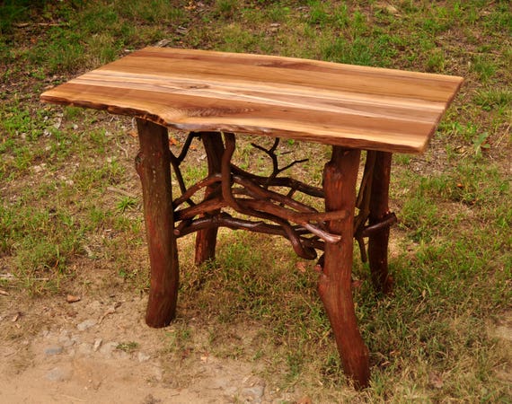 Walnut Sofa Table With Shelf Console Hall Entry Log Cabin Etsy