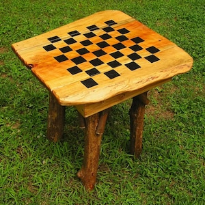 Rustic Wood Handmade Checker Chess Game Table Log Cabin Furniture by J. Wade FREE SHIPPING image 1