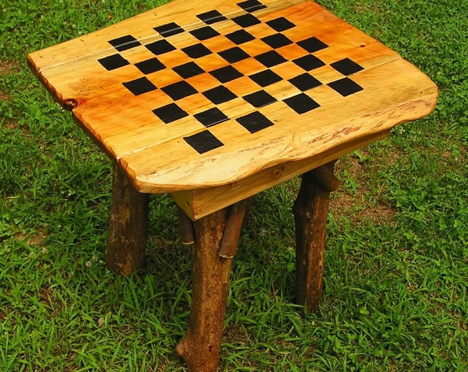 Rustic Wood Handmade Checker Chess Game Table Log Cabin Furniture by J ...