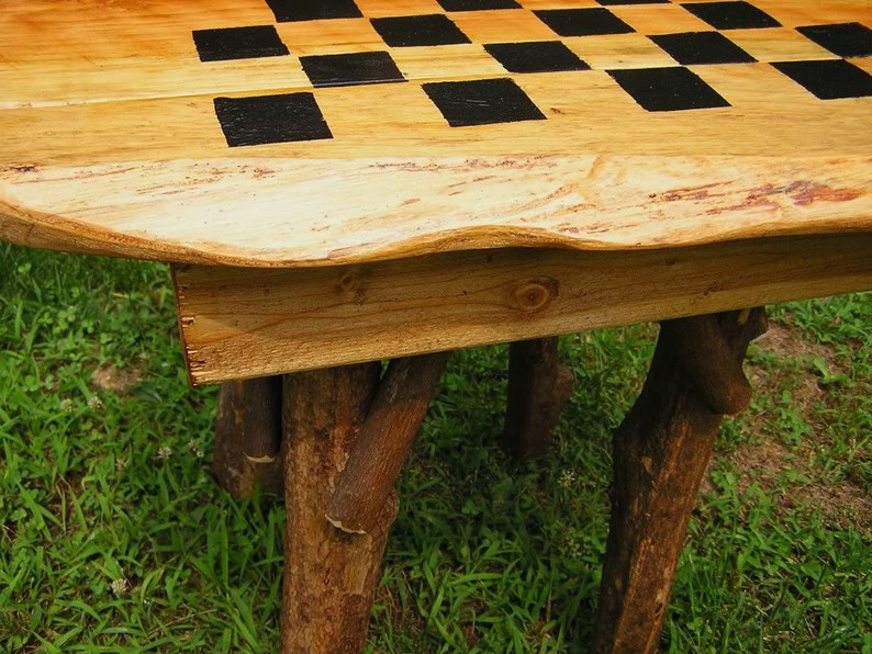Rustic Wood Handmade Checker Chess Game Table Log Cabin Furniture by J. Wade FREE SHIPPING image 2
