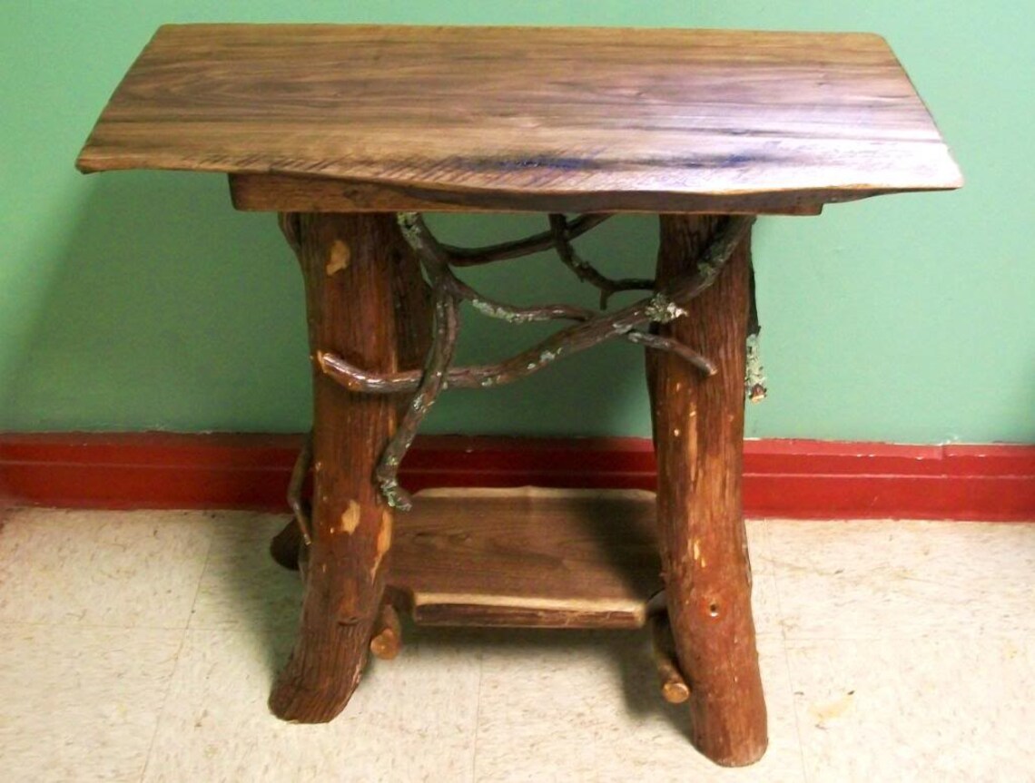 Rustic Handmade End Table Log Cabin Adirondack Furniture by J. Wade