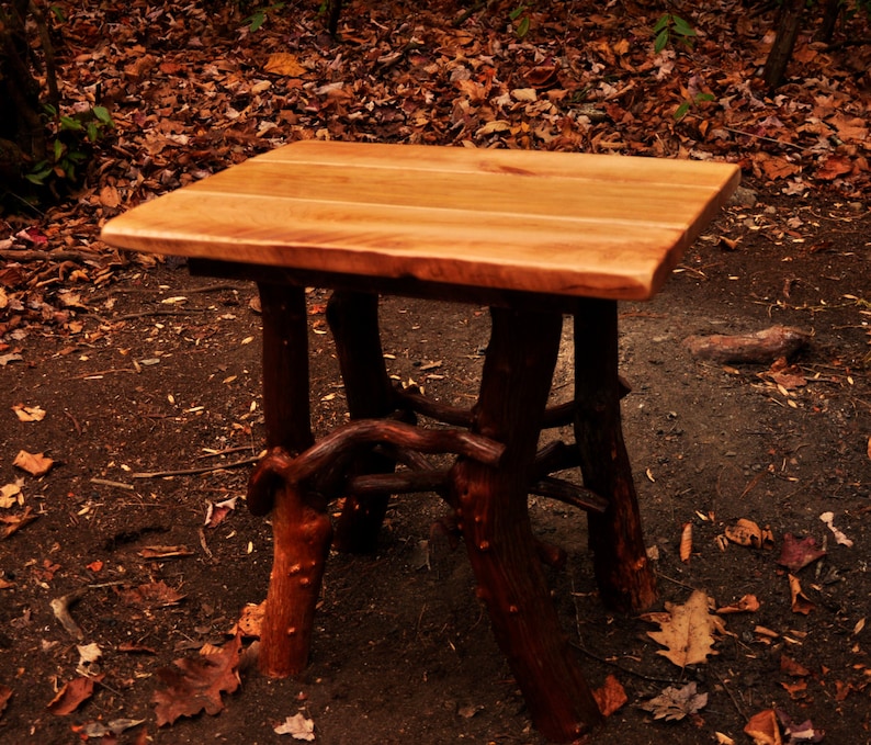 End Table Rustic Cherry Wood Handmade Log Cabin Tiny Tree Etsy