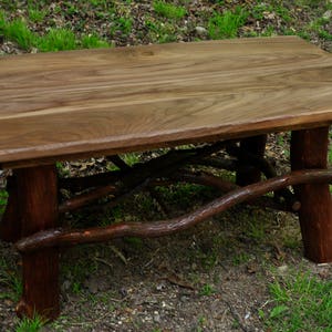 Rustic Tree Trunk Wood Handmade Coffee Cocktail Table Log Cabin Furniture Black Walnut by J. Wade FREE SHIPPING red pine image 1