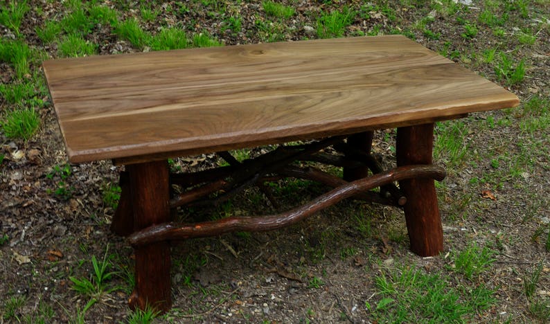 Rustic Tree Trunk Wood Handmade Coffee Cocktail Table Log Cabin Furniture Black Walnut by J. Wade FREE SHIPPING red pine image 1