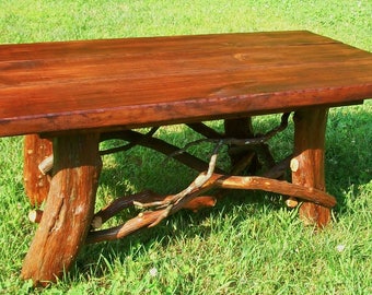 Rustic Tree Trunk Wood Handmade Coffee Cocktail Table Log Cabin Furniture by J. Wade FREE SHIPPING red pine