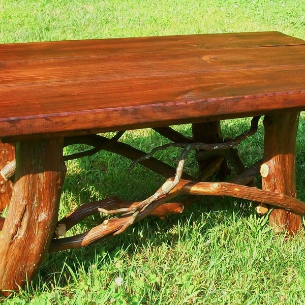 Rustic Tree Trunk Wood Handmade Coffee Cocktail Table Log Cabin Furniture by J. Wade FREE SHIPPING red pine