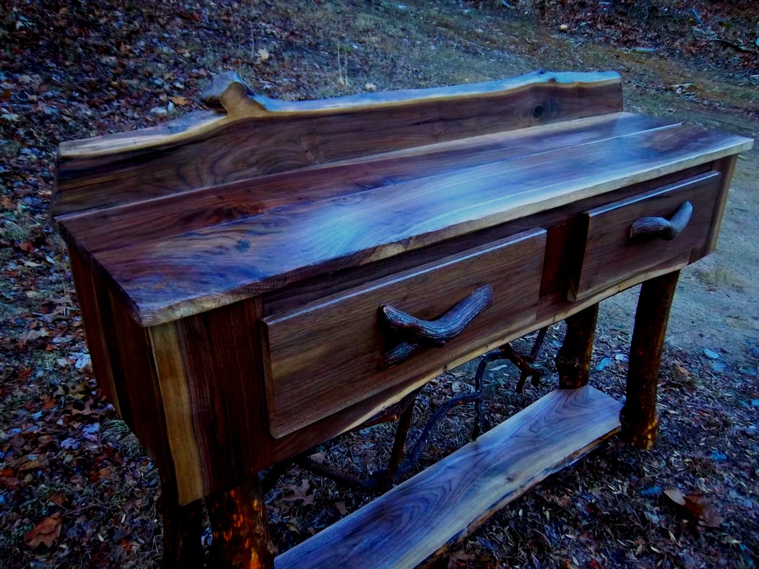 Mesa de sofá de consola de madera de nogal rústico con base de | Etsy