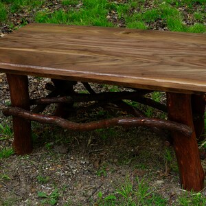 Rustic Tree Trunk Wood Handmade Coffee Cocktail Table Log Cabin Furniture Black Walnut by J. Wade FREE SHIPPING red pine image 3
