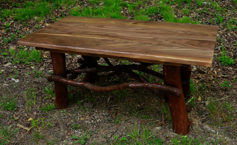 Rustic Tree Trunk Wood Handmade Coffee Cocktail Table Log Cabin Furniture Black Walnut by J. Wade FREE SHIPPING red pine image 3