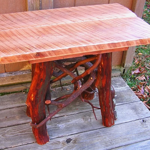 Rustic Handmade End Table Log Cabin Adirondack Furniture by J. Wade, cherry